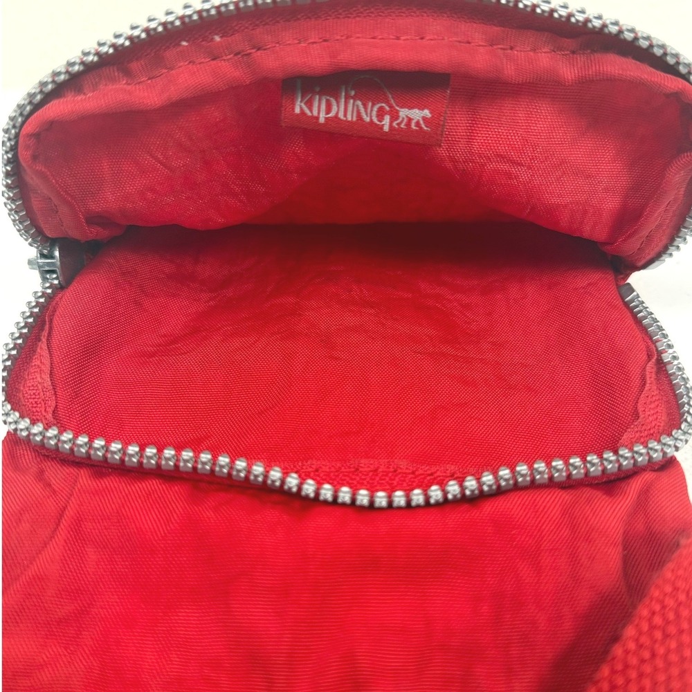 Kipling Red Crinkle Nylon Small Crossbody Bag Travel Utility Pouch Adjustable - Picture 8 of 9